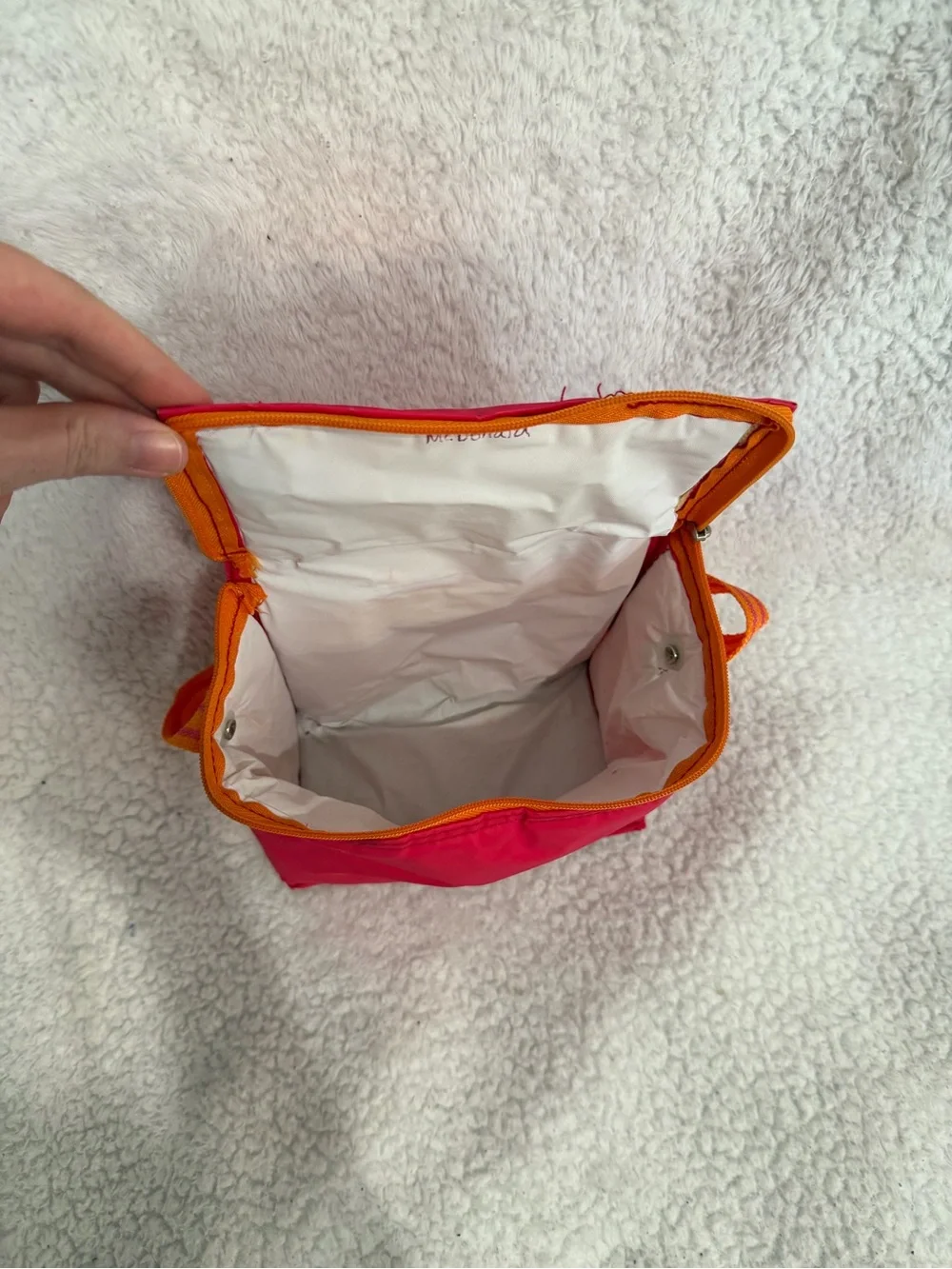 Bright Pink Insulated Lunch Bag with Orange Strap